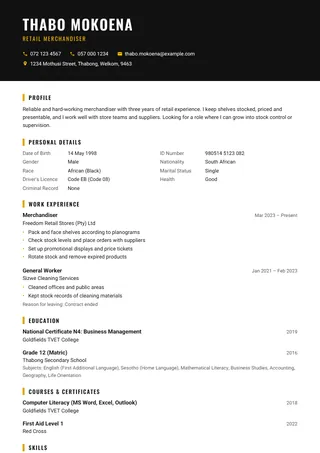 Bold Black CV template