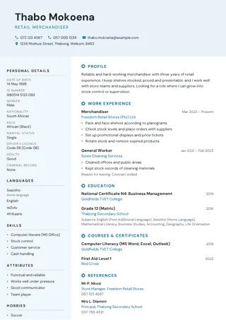 Cape Breeze CV template