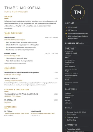 Charcoal & Gold CV template