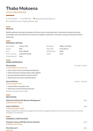 Copper CV template