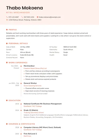 Coral Timeline CV template