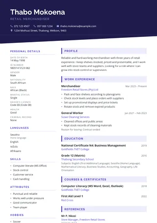 Dusk CV template