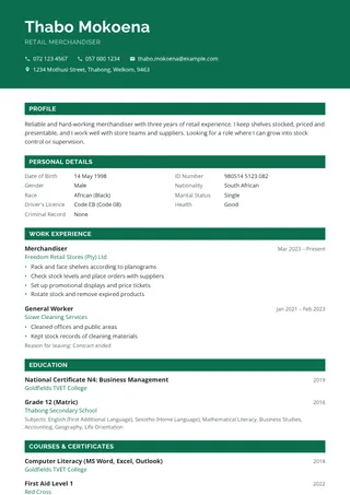 Emerald CV template