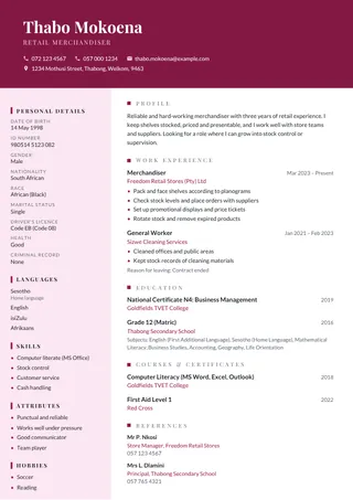 Fynbos CV template