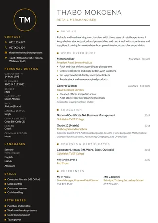 Goldfields CV template