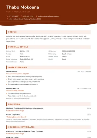 Karoo CV template