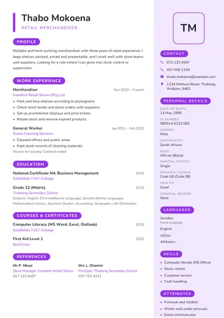 Lilac CV template