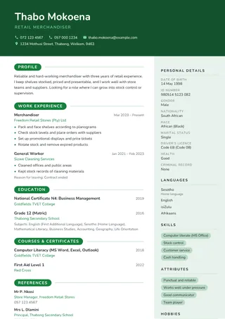 Lowveld CV template