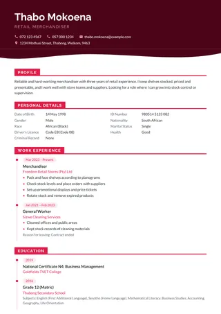 Momentum CV template