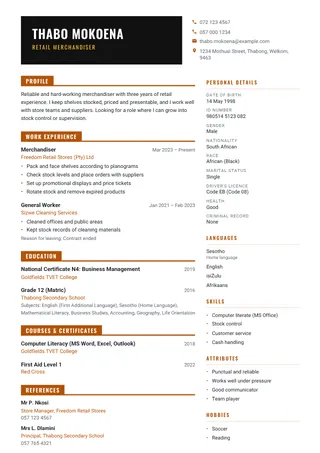 Monarch CV template