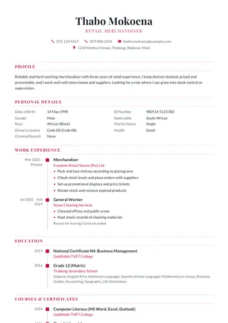 Pathway CV template