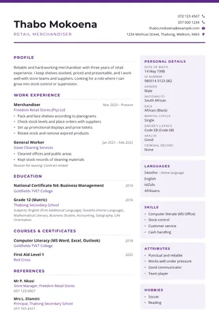 Purple Split CV template