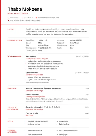 Swiss Red CV template