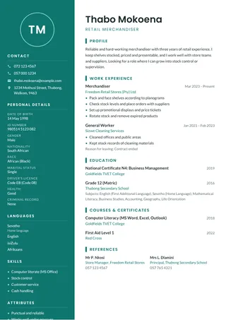 Teal Fresh CV template