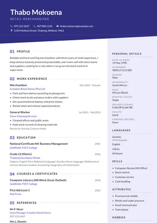 Vaal CV template