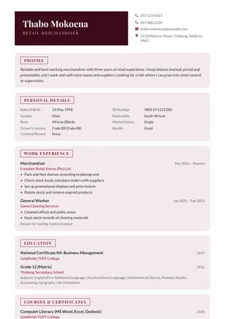 Velvet CV template